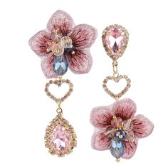 PRICES MAY VARY. This pink flower earring features a unique design with an asymmetrical style. The flower pendant is embellished with bohemian elements, as well as diamond and heart designs, making this earring even more exquisite and distinctive. If you want to showcase your elegance and fashion, this earring is undoubtedly your best choice. The flower and diamond earring is made of high-quality alloy material, not only beautiful but also very . The size of this trendy earring is 1.57*2.95 inch Asymmetrical Jewelry, Feminine Accessories, Pink Diamond Earrings, Bohemian Elements, Asymmetrical Style, Bohemian Style Jewelry, Alexis Bittar Jewelry, Flower Dangle Earrings, Flower Earring