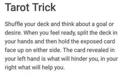 a text message that reads, tarot trick shuffle your deck and think about a goal or