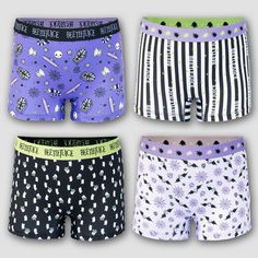 For bringing a touch of quirky style to their day, your kid is sure to love this 4-Pack of Beetlejuice Boy Shorts. Made from polyester-spandex blend fabric, these classic-rise Boy Shorts offer them all-day stretchy comfort. Plus, they're designed with a full elastic waistband for a stay-put fit. This pack includes four pairs of Boy Shorts, each featuring Beetlejuice-inspired prints and logos, making them an instant hit with any fan of the horror-comedy franchise. Beetlejuice Girl, Horror Comedy, Quirky Style, Sims 4 Toddler, Fabric Tape, Kids Outfits Girls, Beetlejuice, Boy Shorts, Girls Shopping