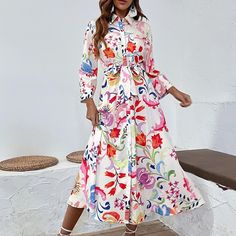 Spring Long Sleeve Maxi Dress With Button Closure, White Long Sleeve Shirt Dress For Spring, Spring Printed Button-up Dresses, Spring Multicolor Collared Shirt Dress, Spring Long Sleeve Maxi Dress With Buttons, Summer Party Maxi Dress With Button-up Front, Summer Party Maxi Dress With Button-up Design, Long Sleeve Maxi Dress With Buttons For Spring, Button-up Maxi Dress For Summer Parties