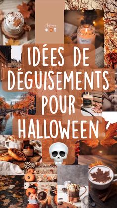 a collage of pictures with pumpkins, candles and other items in them that say idees de selvesments pour halloween