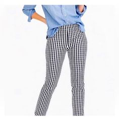 Gingham Womens Cropped Leg Capri Chino Style Pants 100% Polyester Style M2374 Size 8 New Without Tags Navy And White Two Front Pockets Two Back Pockets Tortoise Button Zip Front Approximate Inseem 26” See Other Photos For Approximate Measurements Plaid Straight Leg Bottoms For Spring, Casual Houndstooth Bottoms For Work, Plaid Straight Leg Pants For Spring, Casual Houndstooth Workwear Bottoms, Gingham Cotton Pants, Plaid Cotton Bottoms For Business Casual, Business Casual Plaid Cotton Bottoms, Spring Plaid Pants With Pockets, Casual Houndstooth Bottoms For Business Casual