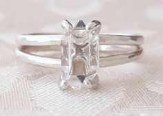 Sterling Silver and Herkimer Diamond Double Band Ring - Raw Stone Ring - Split Band - Rough Crystal Engagement Ring Boho, Crystal Engagement Ring, Crystal Engagement Rings, Double Band Ring, Double Band Rings, Raw Stone Ring, Rough Crystal, Herkimer Diamond, Raw Stone