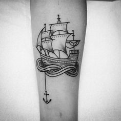 a black and white photo of a ship on the arm