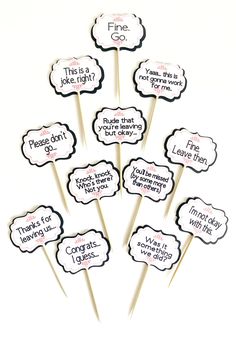 six cupcake toppers with some sayings on them in the shape of clouds