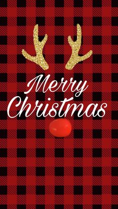 a red and black plaid christmas card with reindeer antlers