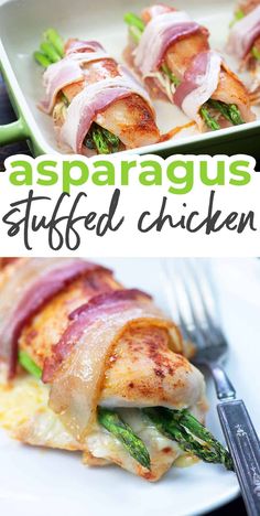 asparagus stuffed chicken on a white plate