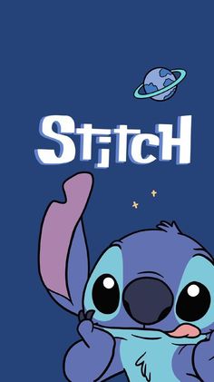 a cartoon character with the word stitch on it