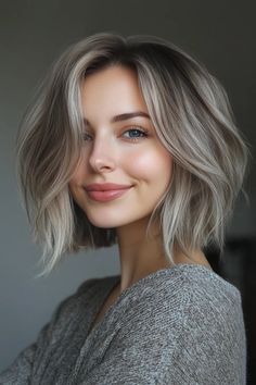 Blonde Hair Ideas For Summer Short, Colour For Greying Hair, Ash Bob Hair, Blonde Hair For Cool Toned Skin, Grey Hair Blonde Highlights, Ash Blonde Short Hair, Short Hairstyle Ideas, Subtle Layers, Bob Blonde