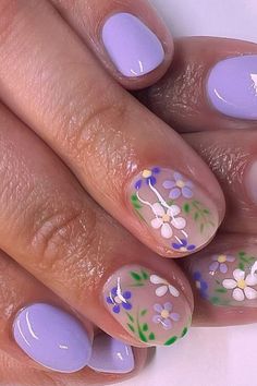 Flower Press on Nails Short Purple Nails Short Purple, Acrylic Nails Extra, Purple Fake Nails, Nails Extra Short, Flower Press On Nails, Nails Extra, Flowers Acrylic, Flower Press