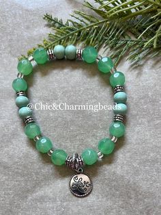 Dark and green glass beads, with silver metal beads, with silver love pendant charm. Cane Handles, Green Bracelet, Love Pendant, 25 May, Glass Beaded Bracelets, Metal Beads, Green Glass, Beautiful Bracelet, Metallic Silver