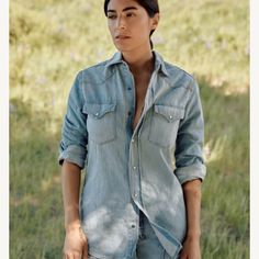 This Denim Shirt From Imogene + Willie Is Amazing But It’s Too Long For Me. (I’m 5’) Worn 1x. Denim Is Very Soft And The Pearl Snaps Are So Cool. Relaxed Fit Light Wash Denim Top, Light Wash Denim Top For Everyday, Classic Light Wash Denim Top For Summer, Classic Everyday Denim Top, Classic Medium Wash Denim Top For Summer, Classic Summer Medium Wash Denim Top, Spring Denim Top, Pre-washed, Spring Denim Tops Pre-washed, Relaxed Fit Medium Wash Shirt For Rodeo