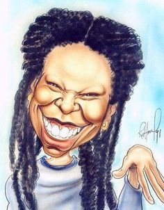 a caricature drawing of a smiling woman with dreadlocks