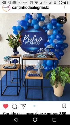 Purple Birthday Decorations, Boy 16th Birthday, Summer Party Decorations, Purple Birthday, Blue Backdrops, Mini Table, 16th Birthday Party, Blue Party