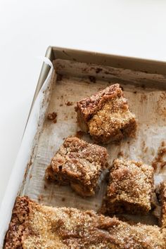 some brownies are sitting in a pan on a table