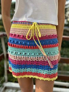 Summer Beach Crochet Lace Skirt, Beach Crochet Mini Skirt, Bohemian Multicolor Crochet Skirt, Casual Crochet Beach Skirt, Casual Crochet Skirt For Beach, Crochet Mini Skirt For Beach, Crochet Mini Skirt For Beach In Summer, Beach Skirt With Crochet Trim, Summer Festival Crochet Skirt