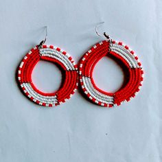 African Beads Diameter Approximately 2.5 In Masaai Jewelry Traditional Red Beaded Round Earrings, Traditional Red Round Beaded Earrings, Red Round Earrings For Beach, Red Round Beach Earrings, Red Beaded Earrings For Beach, Traditional Red Beaded Earrings, Boho Bar, Coach Earrings, Minnie Mouse Earrings