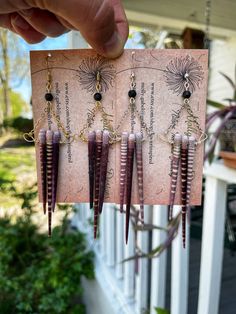 "Real *tiger striped* SeA Urchin Earrings✨ + lava rock beads <> I personally have owned a pair of these for many years & have finally sat myself down to create more for you all 💕💕 I wear my pair all the time & they make the sweetest little wind chime tinkle in your ears, so everywhere you go, you feel special ️✨ Also, I know they look delicate, but they are actually quite durable! I have *accidentally* dropped mine many times & they are still holding strong 💪🏼 They hang approximately 2.5\" - Oddities Crafts, Spine Jewelry, Light Knight, Spine Art, Sea Urchin Spines, Real Tiger, Beach Jewelry Boho, Silver Eye, Sea Urchin