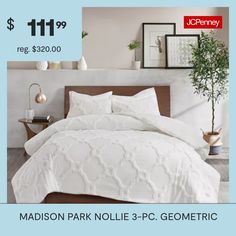 the madison park nolle 3 - pc geometric bedding set is $ 11 99 reg $ 20 00