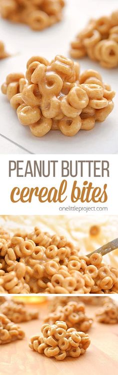 peanut butter cereal bites are being cut into small pieces and placed on top of each other