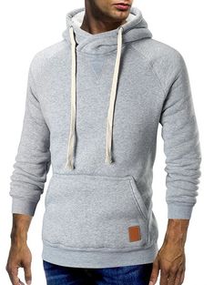 Cowl Neck Kangaroo Pocket Plush Drawstring Hoodie - Light Gray - 4X96272916 - Men's Clothing, Men's Hoodies & Sweatshirts  #MensHoodiesSweatshirts #Men's #Clothing # #Men's #Hoodies #& #Sweatshirts Buy Hoodies, Cheap Mens Fashion, Hoodie Size Chart, Fashion Fits, Drawstring Hoodie, Mens Sweatshirts Hoodie, Online Clothing Stores, Raglan Sleeve, Mens Clothing Styles