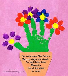 an image of a flower pot with flowers on it and the words handprint and finger