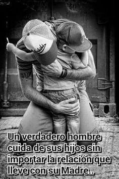 two men hugging each other with the caption's in spanish and english above them