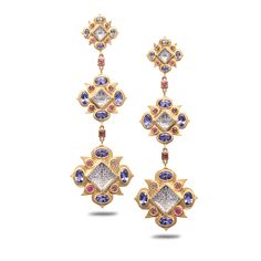 Luxury Dual-tone Temple Jewelry Earrings, Luxury Multi-stone Diamond Earrings, Fusion Style Multi-stone Yellow Gold Earrings, Yellow Gold Multi-stone Fusion Earrings, Three Eyes, Heritage Jewellery, Tanzanite Diamond, Jeweled Earrings, Ancient Jewelry