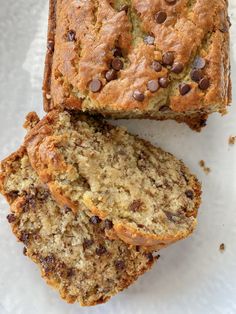 two slices of banana bread with chocolate chips on top