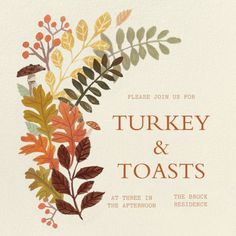 an image of thanksgiving and toasts with leaves on the front, in white paper