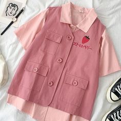 Kawaii Jacket, Sleeveless Outfit, Kawaii Fashion Outfits, Vest Shirt, Look Vintage, Korean Outfits, Teen Fashion Outfits, Looks Vintage