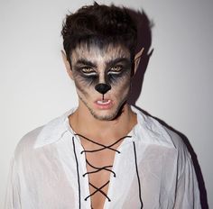 Wolf Makeup Man, Hallowen Schminke, Mens Halloween Makeup, Wolf Halloween Costume, Makeup Zombie