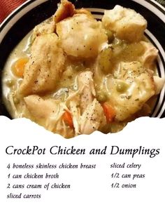 the recipe for crockpot chicken and dumplings is shown