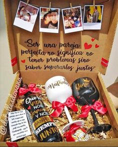 an open box with pictures and candies in it that says, so una paredia predeta no significa no tener problem sine