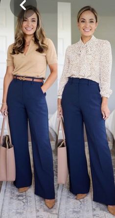 Profesional Outfit Women Work, Spring Work Outfits For Women 2024, Blue Slacks Outfit, Navy Dress Pants Outfit Women, Blue Slacks Outfit Women, Work Outfits Women Office Summer, Navy Pants Outfit Work, Dressy Pants Outfits, Blue Pants Outfit