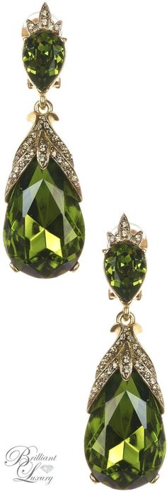 Oscar de la Renta Earrings 2016 Green Theme, Green Goddess, Shine Bright Like A Diamond, Touch Of Gold, Olive Color, Quality Images, Green Fashion, Designer Jewelry