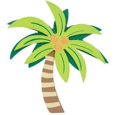 a paper palm tree with green leaves and brown stripes on the bottom, in front of a white background