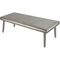 a metal table with holes in the middle and legs on it's side, against a white background