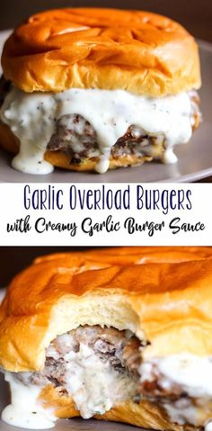 an image of garlic overload burgers with creamy garlic burger sauce