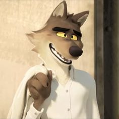 an animated image of a fox wearing a white shirt