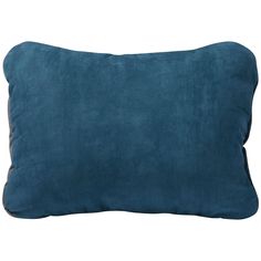 a blue pillow on a white background