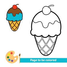 an ice cream cone with a cherry on top and the words page to be colored