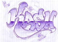 some type of graffiti written in purple ink