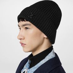 LOUIS VUITTON® - Lv Ahead Beanie - Black Modern Black Hat For Fall, Modern Black Winter Hat, Designer Black Winter Hat, Best Travel Accessories, Beanie Black, Louis Vuitton Official, Black Hardware, Fashion Books, Men's Collection