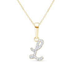 This diamond initial pendant necklace is the perfect way to show your style every day in glamour. Created in brightly polished 14k yellow gold, this beautiful diamond initial pendant can be customized with the letter of your selection. The diamond initial pendant is placed on a tapered bail with a sturdy chain threaded through, making it ready for gifting and wear.Purchase multiple initials and letters and create a unique look just for you. Sparkling diamonds adorn the front of the pendant, addi Luxury Diamond Cut Initial Pendant Necklace, Diamond Initial Pendant Name Necklace, Yellow Gold Diamond Initial Pendant Necklace, Fine Jewelry Initial Necklace With Diamond Accents, Initial Pendant Diamond Necklace, Diamond Initial Pendant Necklace With Accents, 14k Gold Diamond Necklace With Initial Pendant, Diamond Initial Pendant Necklace With Monogram, Diamond Monogram Initial Pendant Necklace