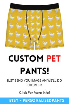 Your pet, on your pants. It's simple! You upload an image of your pet and our talented designers will crop it out and turn it into your own custom boxer shorts! #Personalised Boxers #gifts for men #funny gifts #gifts for boyfriend #gifts for husband #funny gifts for dad #christmas gifts for him #boyfriend Christmas gifts Boyfriend Christmas, Personalized Pet Gifts