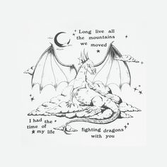 a drawing of a dragon sitting on top of a cloud with words written below it