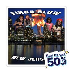 an ad for finnna blow with the image of four people in front of a city skyline