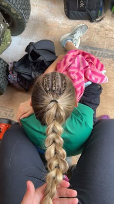 Sports hair, Athlete hair, Softball hair inspo, Softball hair, Track hairstyle, Basketball Hairstyle, Volleyball hairstyles, Volleyball hair inspo, Game day hair inspo, Game day hair, Braided ponytail, French braids, Dutch braids, Long hair Gameday Hair