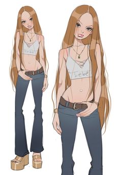 a drawing of a girl with long brown hair and no shirt, standing in front of the